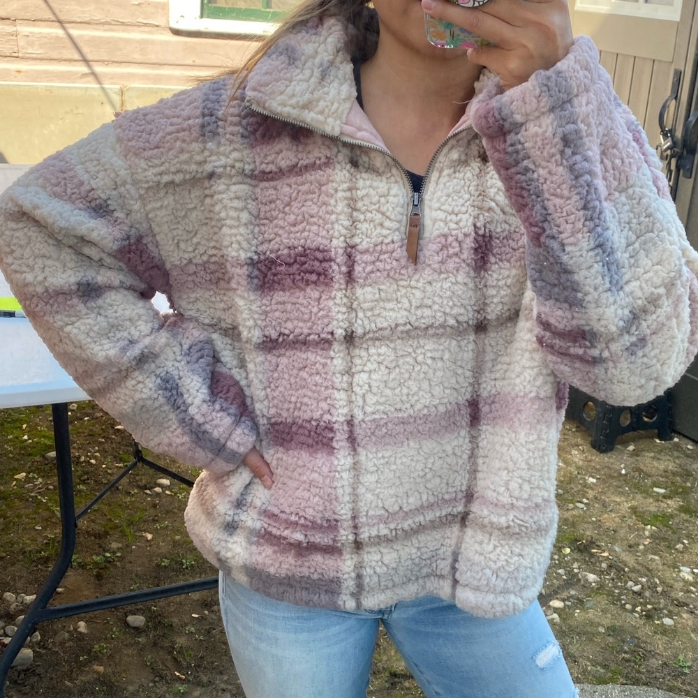 NWT Thread & Supply Plaid Sherpa Teddy Sweatshirt